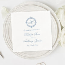 Elegant Vintage Blå Toile Monogram Bröllop