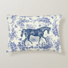 Elegant Vintage Blå Vit Häst Blommönster Toile