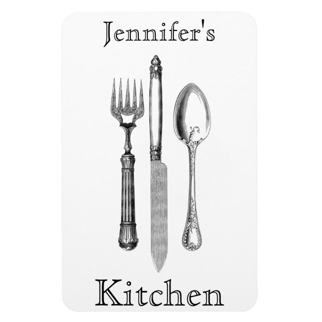 Elegant Vintage Black and White Silverware Magnet (Vertikal)