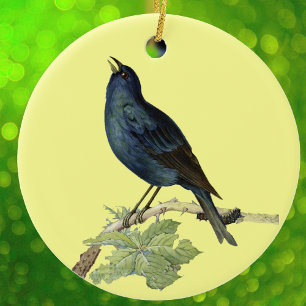 Elegant Vintage Black Bird Gult Julgransprydnad Keramik