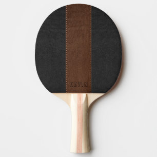 Elegant Vintage Black & Brown Stitched Leather Pingisracket