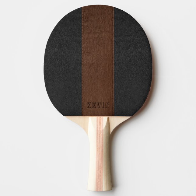 Elegant Vintage Black & Brown Stitched Leather Pingisracket (Framsidan)