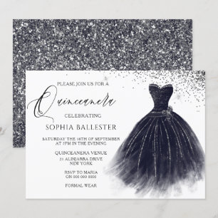 Elegant Vintage Black Glitter Gown Quinceanera Inbjudningar