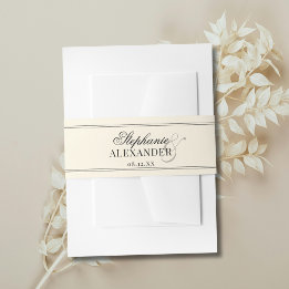 Elegant Vintage Black & Ivory Old Money Wedding Band För Inbjudningskort