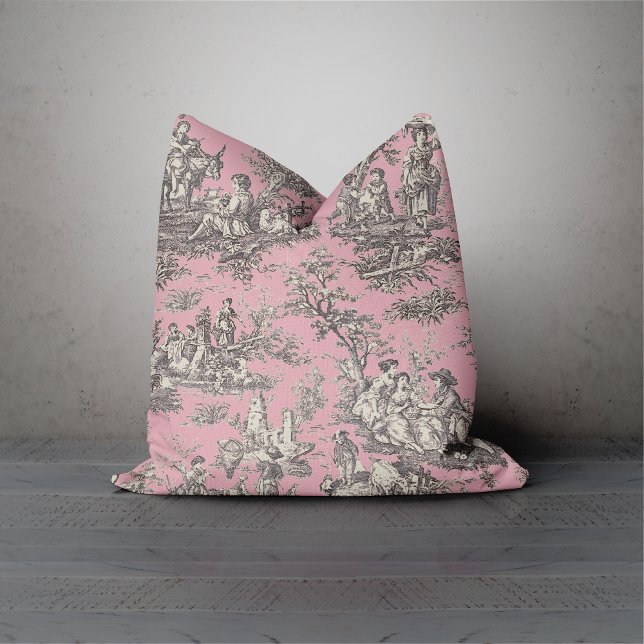 Elegant vintage Black rosa toile de jouy Kudde (Skapare uppladdad)