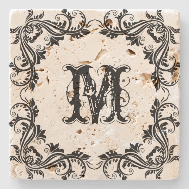 Elegant Vintage Black Swirls Ram Underlägg Sten (Framsidan)