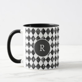 Elegant vintage black &white checkerboard monogram mugg