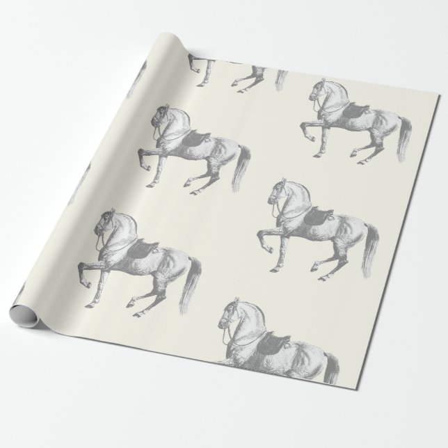 Elegant Vintage Black White Lipizzaner Horse Presentpapper (Utrullad)