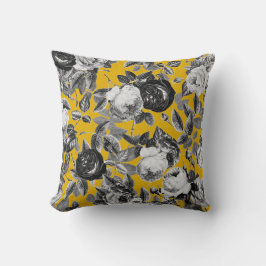 Elegant Vintage Black White Ro Mustard Gult Kudde