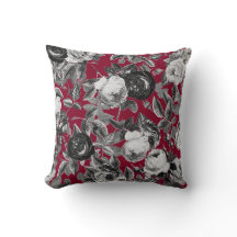 Elegant Vintage Black White Ro på Burgundy Red