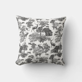 Elegant Vintage Black White Toile Hjort Mönster Kudde