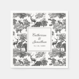 Elegant Vintage Black White Toile Hjort Mönster Pappersservett