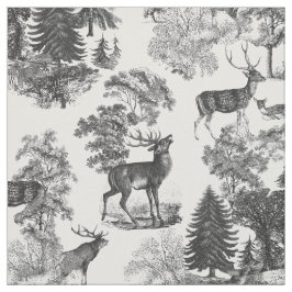 Elegant Vintage Black White Toile Hjort Woodland Tyg