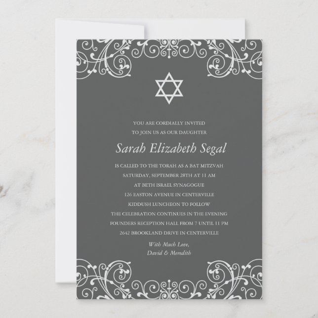 Elegant vintage bläddrar bat mitzvah inbjudningar (Framsida)