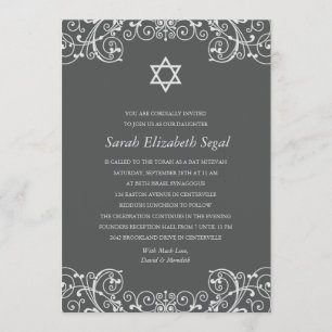 Elegant vintage bläddrar bat mitzvah inbjudningar