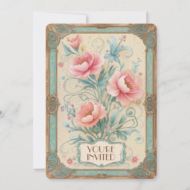 Elegant Vintage Blomma Blommig Bukett årsdag Inbjudningar (Framsida)