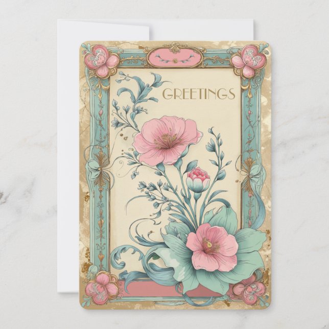 Elegant Vintage Blommans Blommigt Bouquet tidlös Julkort (Framsida)