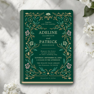 Elegant Vintage Blommig Biblioteksbok Bröllop Inbjudningar