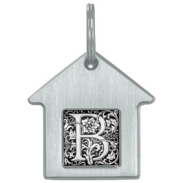 Elegant Vintage Blommig Bokstav B Monogram Namnbricka Husdjur