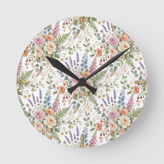Elegant Vintage Blommig Botanisk Design Rund Klocka (Framsida)