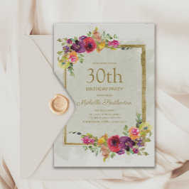 Elegant Vintage Blommig Kvinnas 30-årsdag Inbjudningar