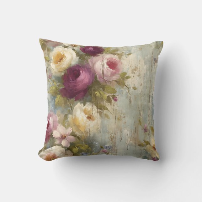 Elegant Vintage Blommig med Stilsamma Rosor Kudde (Framsida)