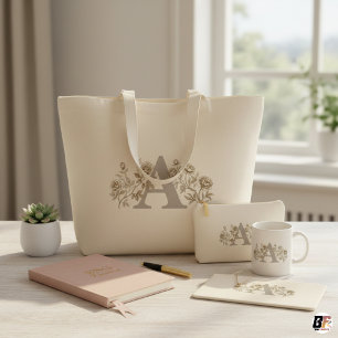 Elegant Vintage Blommig Monogram Anpassad Bokstav Jumbo Tygkasse