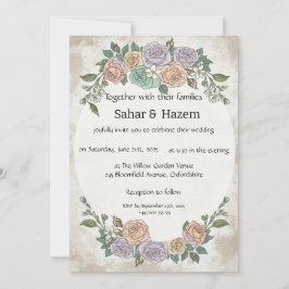 Elegant Vintage Blommig Pastellros Bröllop Inbjudningar