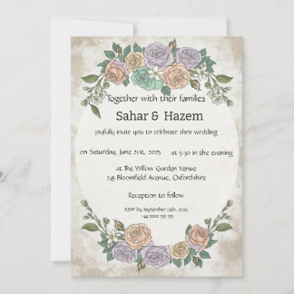 Elegant Vintage Blommig Pastellros Bröllop Inbjudningar