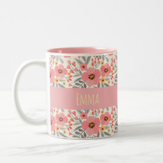 Elegant Vintage Blommig Personlig Namn Två-Tonad Mugg