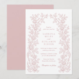 Elegant Vintage Blommig Ram Dusty Rose Bröllop Inbjudningar
