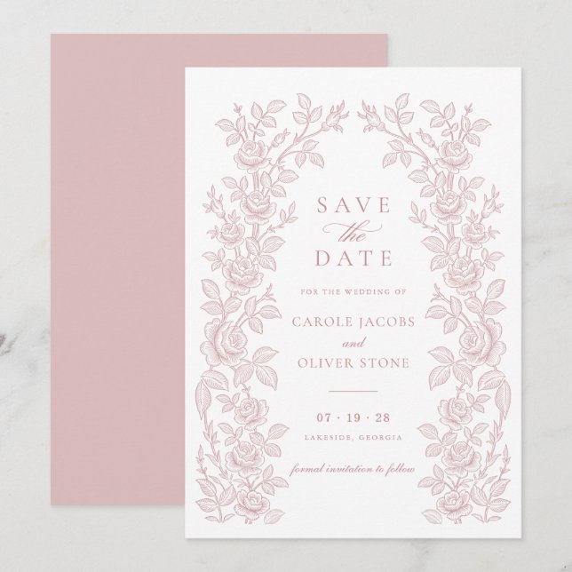 Elegant Vintage Blommig Rosa Save the Date Inbjudningar (Fram/baksida)