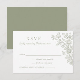Elegant Vintage Blommig Sagegrön Bröllops-RSVP Inbjudningar