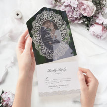 Elegant Vintage Blommig Spets Ram Foto Bröllop
