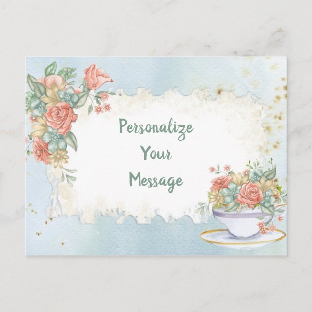 Elegant Vintage Blommig Tekopp Personlig Vykort (Framsida)