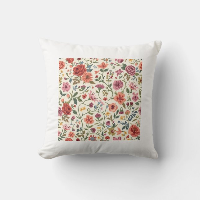 Elegant Vintage Blommig Trädgårdsmönster Kudde (Framsida)