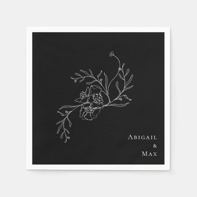 Elegant Vintage Blommigt B/W Bröllop Cocktail Pappersservett (Framsidan)