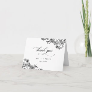 Elegant Vintage Blommigt Black White Bröllop Tack Kort