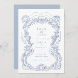 Elegant Vintage Blommigt Blått diagram Spara datum Inbjudningar