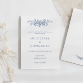 Elegant Vintage Blommigt Blue Bröllop Inbjudningar