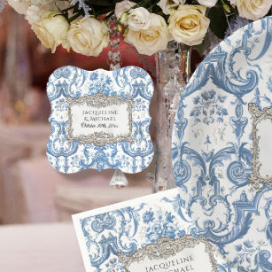 Elegant Vintage Blommigt Blue n White Silver Möhip Underlägg Papper