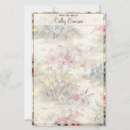 Elegant Vintage Blommigt Botanisk Burgundytext Brevpapper