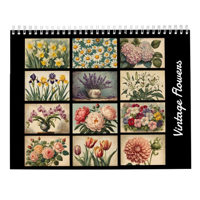 Elegant Vintage Blommigt Botanisk naturkalender Kalender (Baksida)