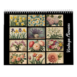 Elegant Vintage Blommigt Botanisk naturkalender Kalender