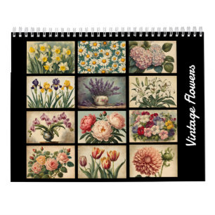 Elegant Vintage Blommigt Botanisk naturkalender Kalender