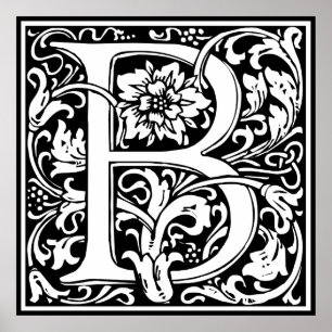 Elegant Vintage Blommigt Brev B Monogram Poster