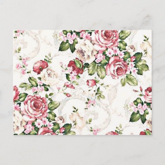 Elegant Vintage Blommigt Cottage Cream Ro Vykort (Framsida)