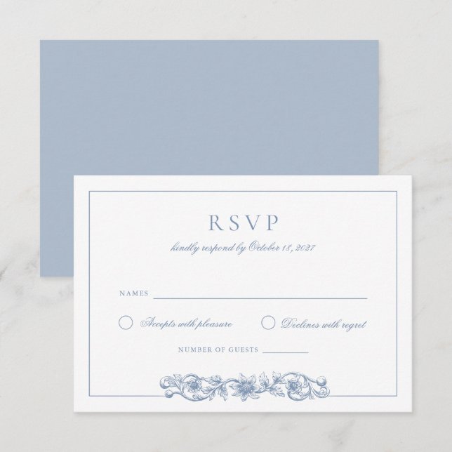 Elegant Vintage Blommigt Dusty Blue-Bröllop OSA Inbjudningar (Fram/baksida)