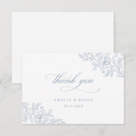 Elegant Vintage Blommigt Dusty Blue Script Bröllop Tack Kort