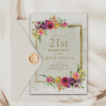 Elegant Vintage Blommigt Kvinnors 21:a födelsedag Inbjudningar<br><div class="desc">Elegantens vintage,  lila,  rött och gult,  blommigt för vattenfärg och guld ram kvinnors 21:a födelsedag. Anpassadet är helt och hållet,  så det här kortet kan ändras i vilken ålder som helst.</div>
